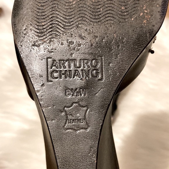 Arturo Chiang Square Toe Leather Wedge Slides GUC SZ 8 1/2 - Picture 6 of 10